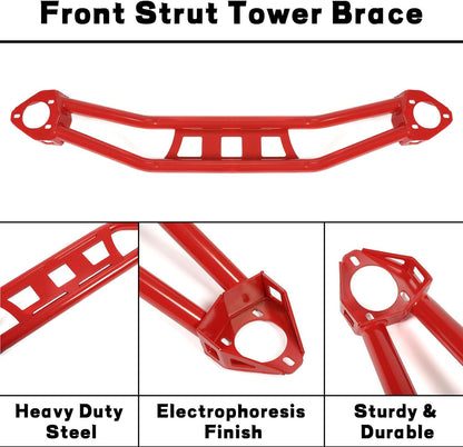 KUAFU Strut Tower Brace Compatible with 2008-2023 Dodge Challenger Front Twin Tube Design Red Steel Powder Coated LYAM-771