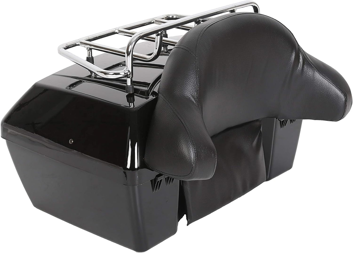 Black Motorcycle Luggage Trunk Compatible with Harley Honda Yamaha Suzuki Cruiser Motorcycle Luggage Tour Trunk Tail Box with Top Rack Backrest DMYS-B