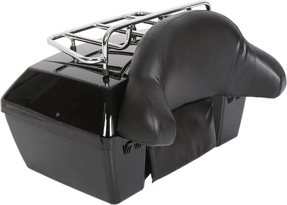 Black Motorcycle Luggage Trunk Compatible with Harley Honda Yamaha Suzuki Cruiser Motorcycle Luggage Tour Trunk Tail Box with Top Rack Backrest DMYS-B