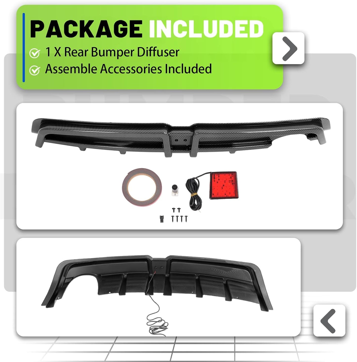 Rear Bumper Diffuser Compatible with 2006-2011 Honda Civic 4 Door Sedan Rear Lower Bumper Lip Splitter Valance with LED Brake Light Bumper Spoiler Carbon Fiber Color LYAP-X1386