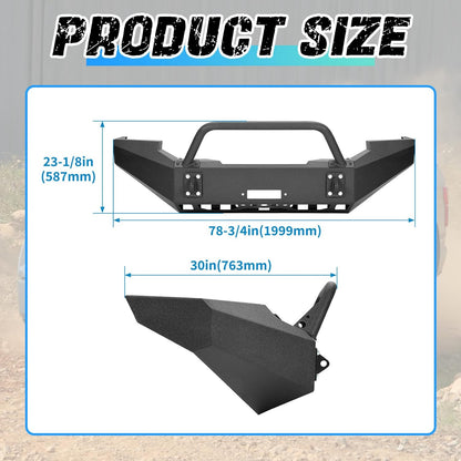 ?KUAFU Front Bumper Assembly Compatible with 1999-2004 Ford F250 F350 F-250 F-350 Super Duty Steel Powder Coated w/Winch Plate Two Packages LYAM-X1255A+LYAM-X1255B