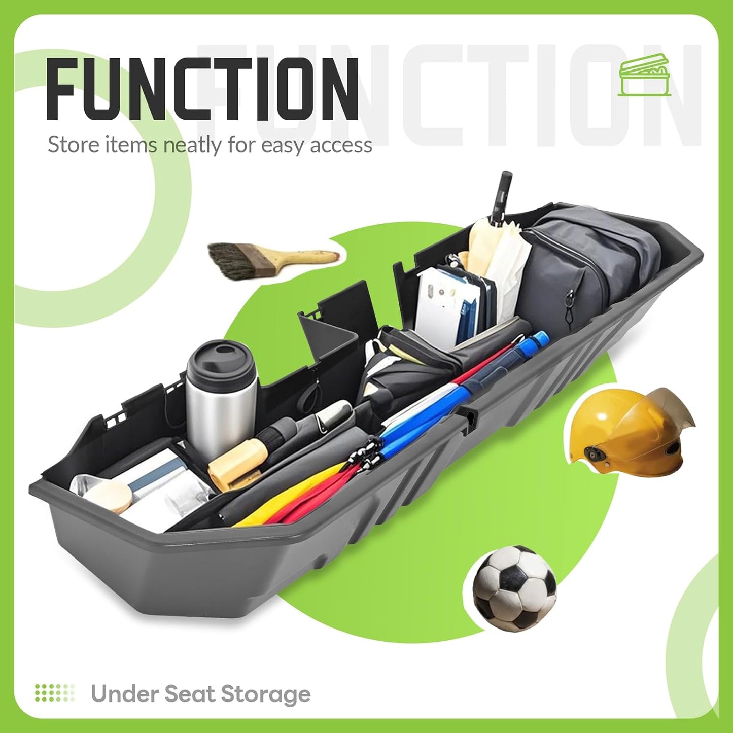 HECASA Under Seat Storage Box Compatible with 2019-2025 Chevy Chevrolet Silverado GMC Sierra 1500 2500 3500 HD Double & Crew Cab Black Plastic Underseat Storage LYAP-095S-2