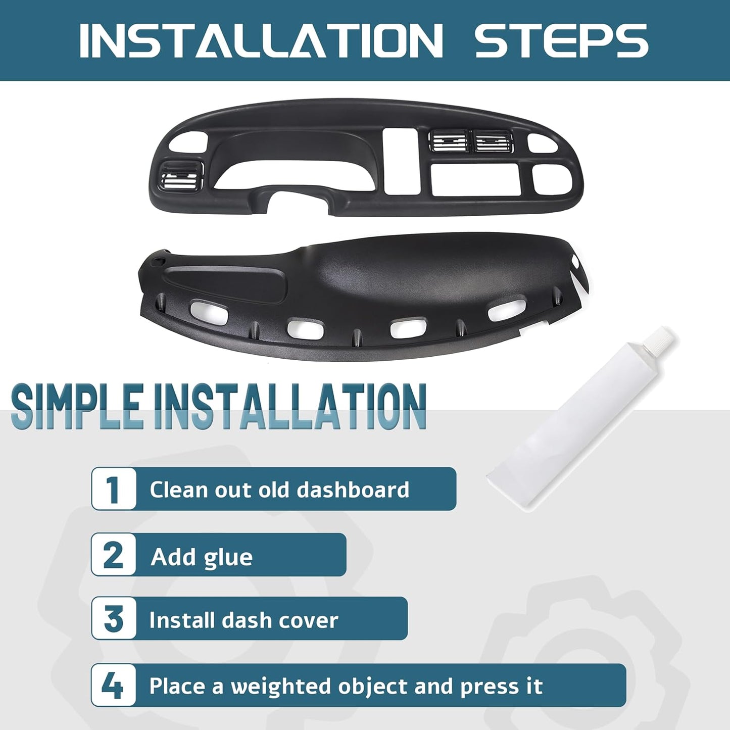 KUAFU Dash Bezel and Bashboard Cover Compatible with 1998-2002 Dodge Ram 1500 2500 3500 Pickup Truck Durable Panel Black 2 Packages LYAP-487T+LYAP-267T-2