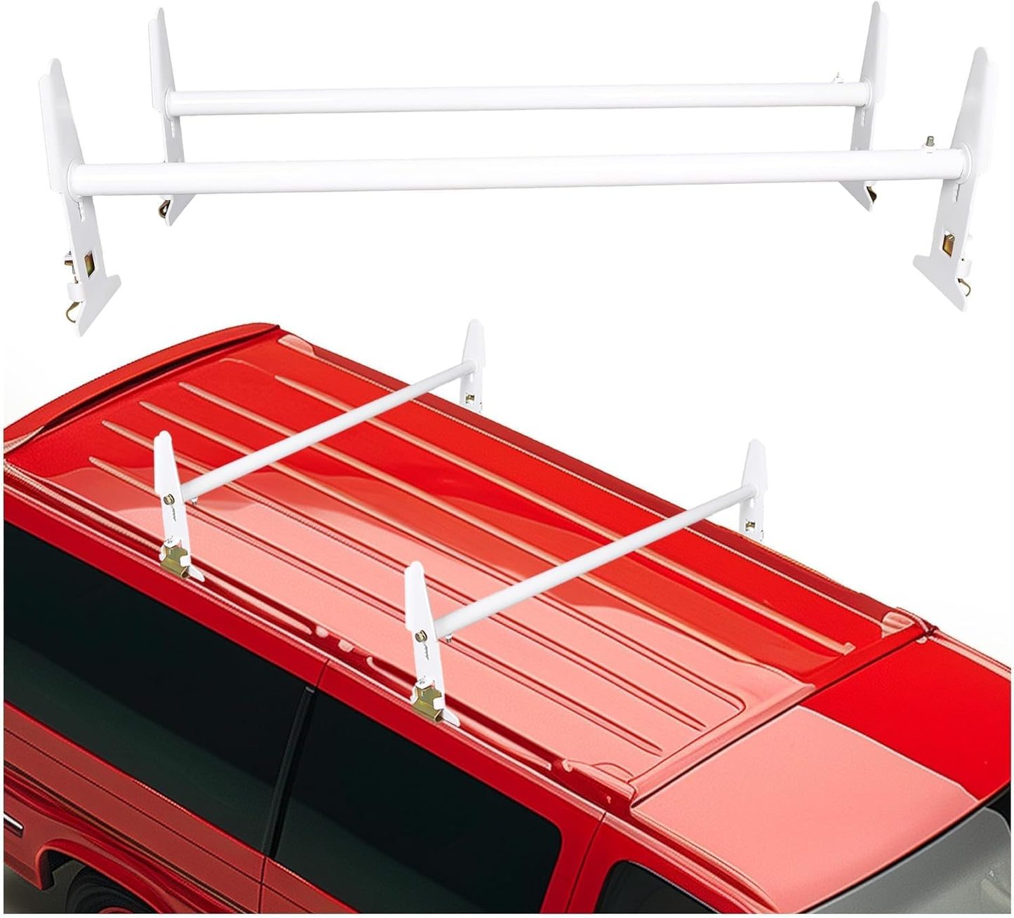 ECOTRIC Van Roof Ladder Rack 47inches- 77inches Adjustable Roof Rack 500LBS Capacity Compatible with Chevy Dodge Ford GMC Express LYA-059S