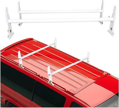 ECOTRIC Van Roof Ladder Rack 47inches- 77inches Adjustable Roof Rack 500LBS Capacity Compatible with Chevy Dodge Ford GMC Express LYA-059S