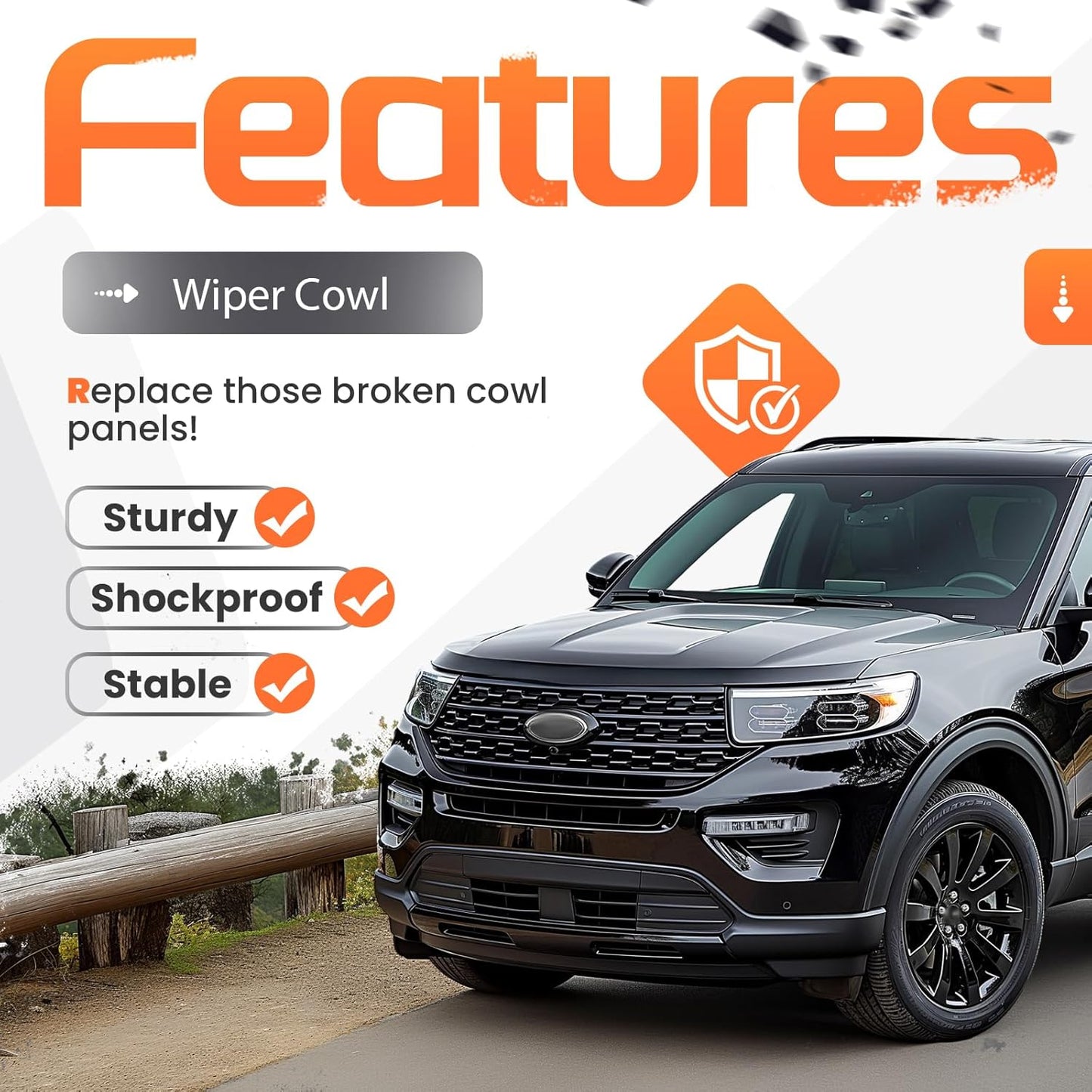 Windshield Wiper Cowl Panel Grille Compatible with 2011-2019 Ford Explorer & 2013-2019 Ford Police Interceptor Utility Replacement for BB5Z-78022A68-AA Air Inlet Window Cover Unfinished Plastic LYAP-X1344