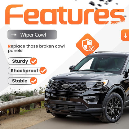 Windshield Wiper Cowl Panel Grille Compatible with 2011-2019 Ford Explorer & 2013-2019 Ford Police Interceptor Utility Replacement for BB5Z-78022A68-AA Air Inlet Window Cover Unfinished Plastic LYAP-X1344
