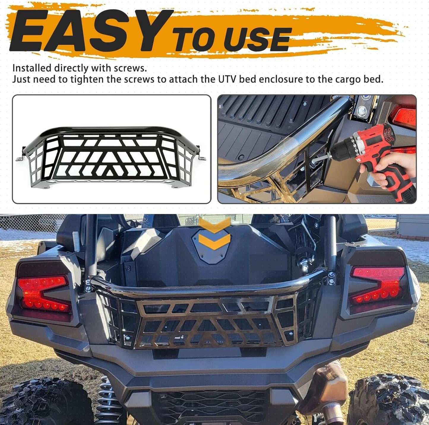 KUAFU Cargo Barricade Compatible with 2020-2025 Kawasaki Teryx KRX 1000 2023-2025 KRX4 1000 Luggage Rack Steel Cargo Bed Enclosure Tailgate Black Powder Coated LYMM-153