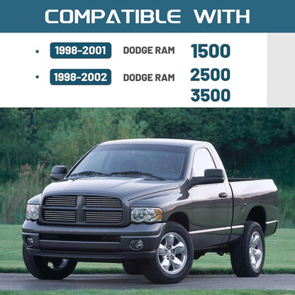 KUAFU Dash Bezel and Bashboard Cover Compatible with 1998-2002 Dodge Ram 1500 2500 3500 Pickup Truck Durable Panel Black 2 Packages LYAP-487T+LYAP-267T-2