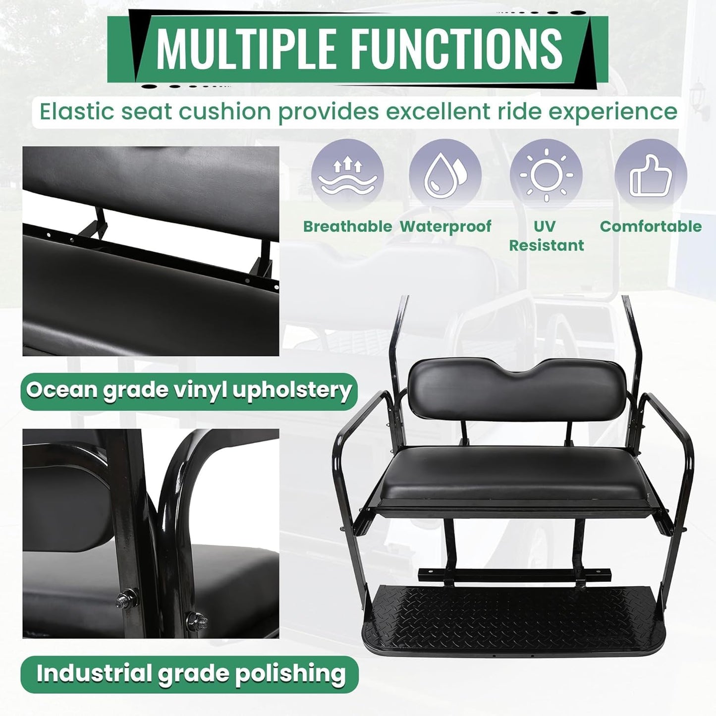 KUAFU Back Folding Seat Kit Compatible with 2000.5-Up Club Car DS Models Golf Cart Flip Seat with Cushions LYA-078A+LYA-078B