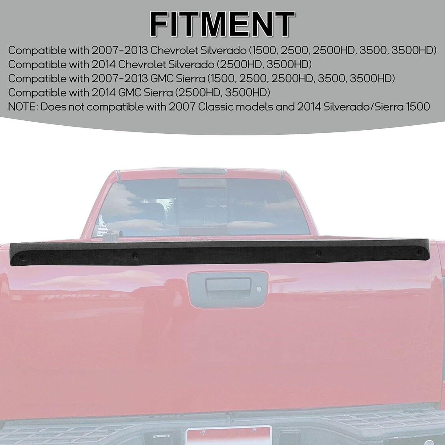 ECOTRIC Tailgate Cap Top Protector Molding Spoiler Cover Compatible with 2007-2013 Chevy GMC Silverado Sierra 1500 2007-2014 2500 3500 Replacement for 25844299 GM1904104 LYAP-241