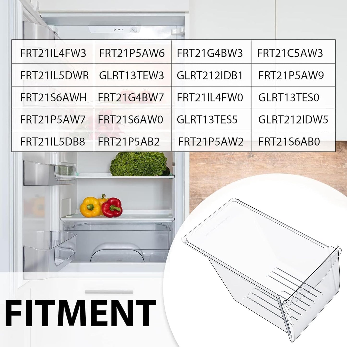 HECASA 240343803 AP2115895 240343801 Crisper Pan (Bottom) Compatible with Frigidaire Refrigerator Kenmore Crisper Bin Crisper Drawer 240343805 Replacement only LYOP-054