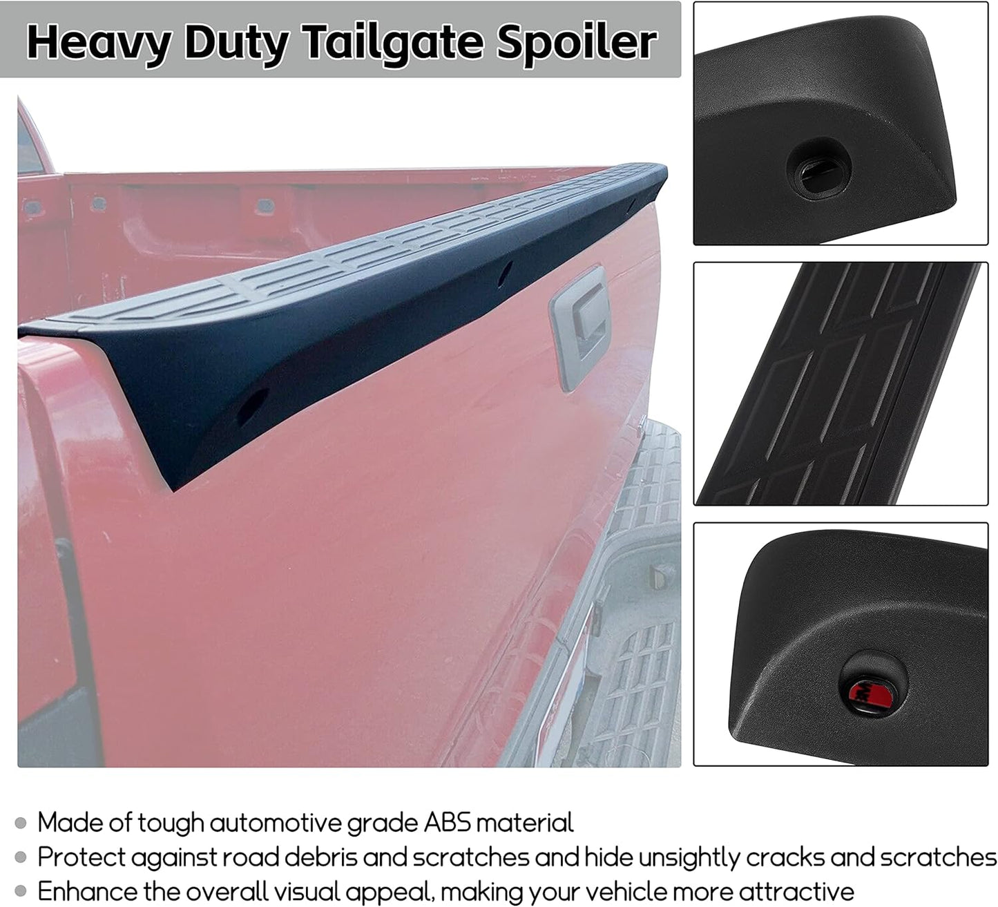 ECOTRIC Tailgate Cap Top Protector Molding Spoiler Cover Compatible with 2007-2013 Chevy GMC Silverado Sierra 1500 2007-2014 2500 3500 Replacement for 25844299 GM1904104 LYAP-241
