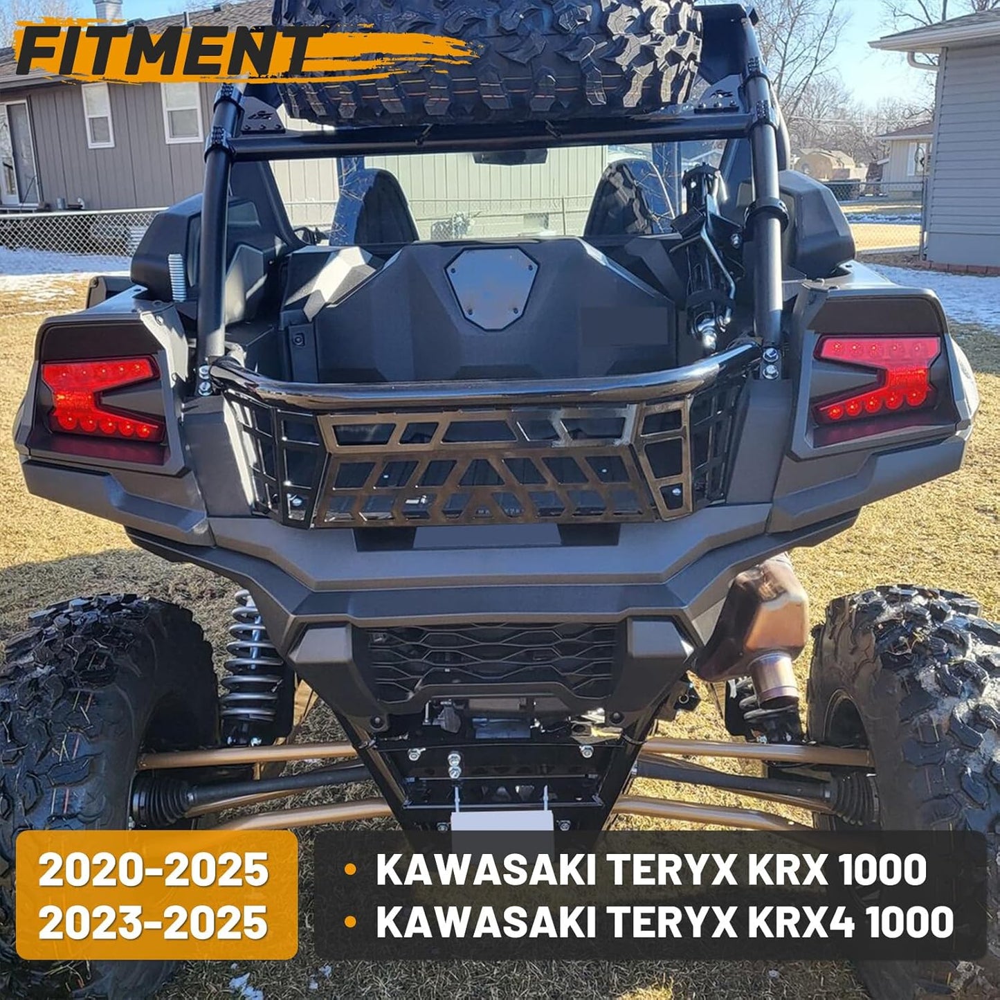 KUAFU Cargo Barricade Compatible with 2020-2025 Kawasaki Teryx KRX 1000 2023-2025 KRX4 1000 Luggage Rack Steel Cargo Bed Enclosure Tailgate Black Powder Coated LYMM-153