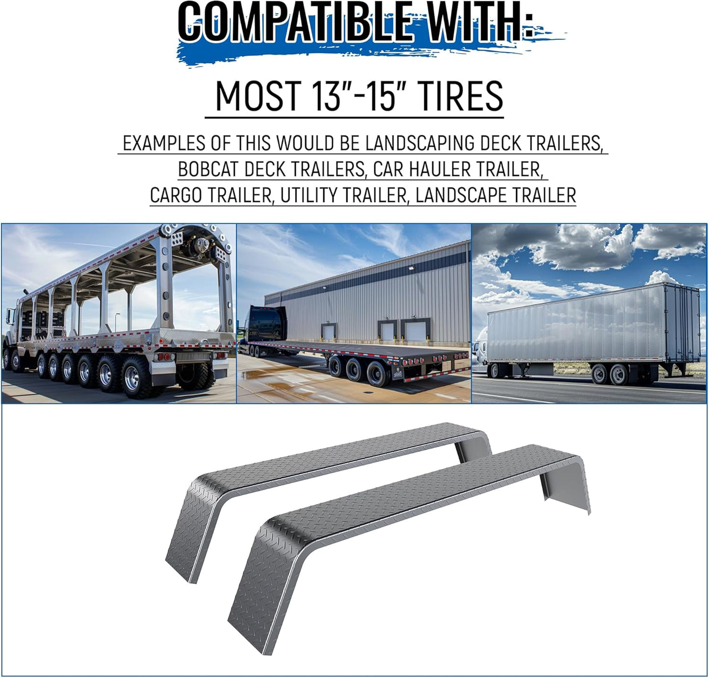 HECASA Tandem Axle Trailer 10-1/4inchesx72-7/8inchesx13inches Fit 13inches-15inches Tires Car Hauler Trailer,Cargo Trailer,Utility Trailer,Landscape Trailer Heavy Duty Unpainted Steel Diamond Fenders Tread Plate (2 Fenders) LYAM-336