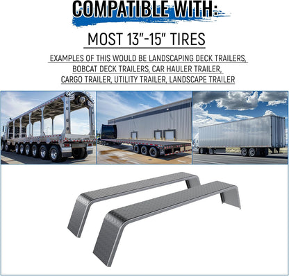 HECASA Tandem Axle Trailer 10-1/4inchesx72-7/8inchesx13inches Fit 13inches-15inches Tires Car Hauler Trailer,Cargo Trailer,Utility Trailer,Landscape Trailer Heavy Duty Unpainted Steel Diamond Fenders Tread Plate (2 Fenders) LYAM-336