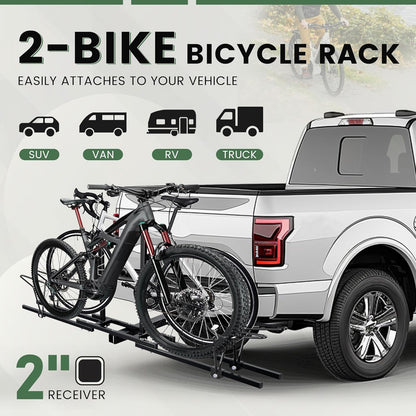 ECOTRIC Hitch Mount Bike Rack 2'' Receiver Bicycle 2-Bike Rack for SUV Van Truck Car RV Minivans, 200 LBS Capacity Platform Style for Mountain Bike E-Bike Steel LYA-014S