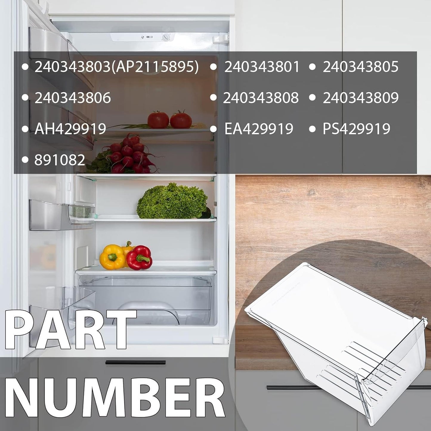HECASA 240343803 AP2115895 240343801 Crisper Pan (Bottom) Compatible with Frigidaire Refrigerator Kenmore Crisper Bin Crisper Drawer 240343805 Replacement only LYOP-054
