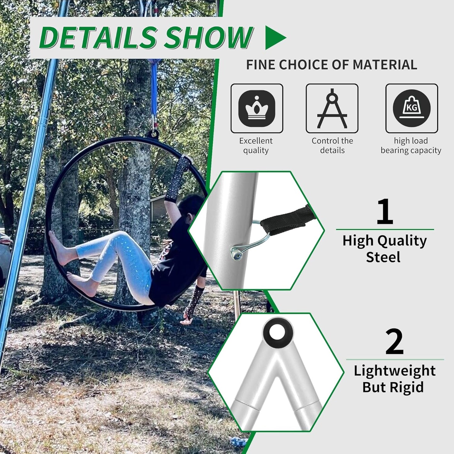 KUAFU 9.6 FT Portable Stand Yoga Swing Stand 551 LBS Aerial Yoga Frame Yoga Sling Inversion Equipment Steel Silvery for Indoor and Outdoor Triangle Structure LYOM-120T-1