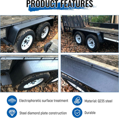 HECASA Tandem Axle Trailer 10-1/4inchesx72-7/8inchesx13inches Fit 13inches-15inches Tires Car Hauler Trailer,Cargo Trailer,Utility Trailer,Landscape Trailer Heavy Duty Unpainted Steel Diamond Fenders Tread Plate (2 Fenders) LYAM-336