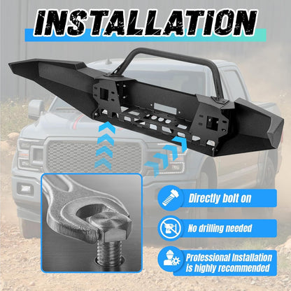 ?KUAFU Front Bumper Assembly Compatible with 1999-2004 Ford F250 F350 F-250 F-350 Super Duty Steel Powder Coated w/Winch Plate Two Packages LYAM-X1255A+LYAM-X1255B
