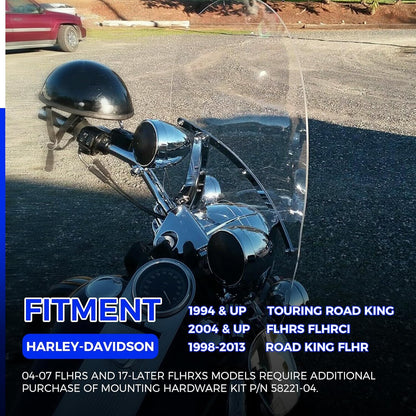 ECOTRIC 29'' x 22'' Motorcycle Windshield Compatible With 1994-2024 Harley Davidson Touring Road King FLHR FLHRS FLHRCI w/Bracket Mounting Bracket Detachable Quick Release Clear WSD-06