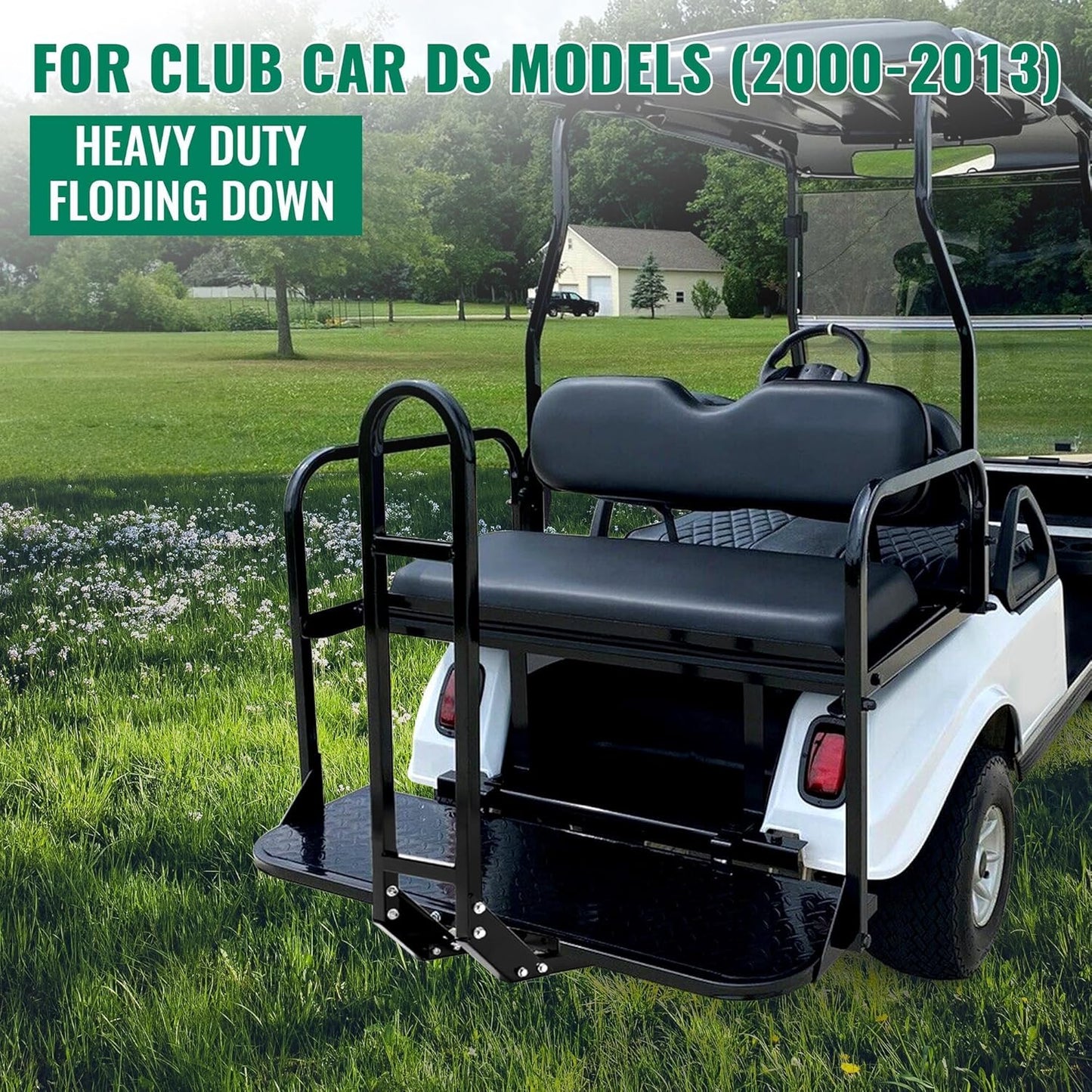 KUAFU Back Folding Seat Kit Compatible with 2000.5-Up Club Car DS Models Golf Cart Flip Seat with Cushions LYA-078A+LYA-078B