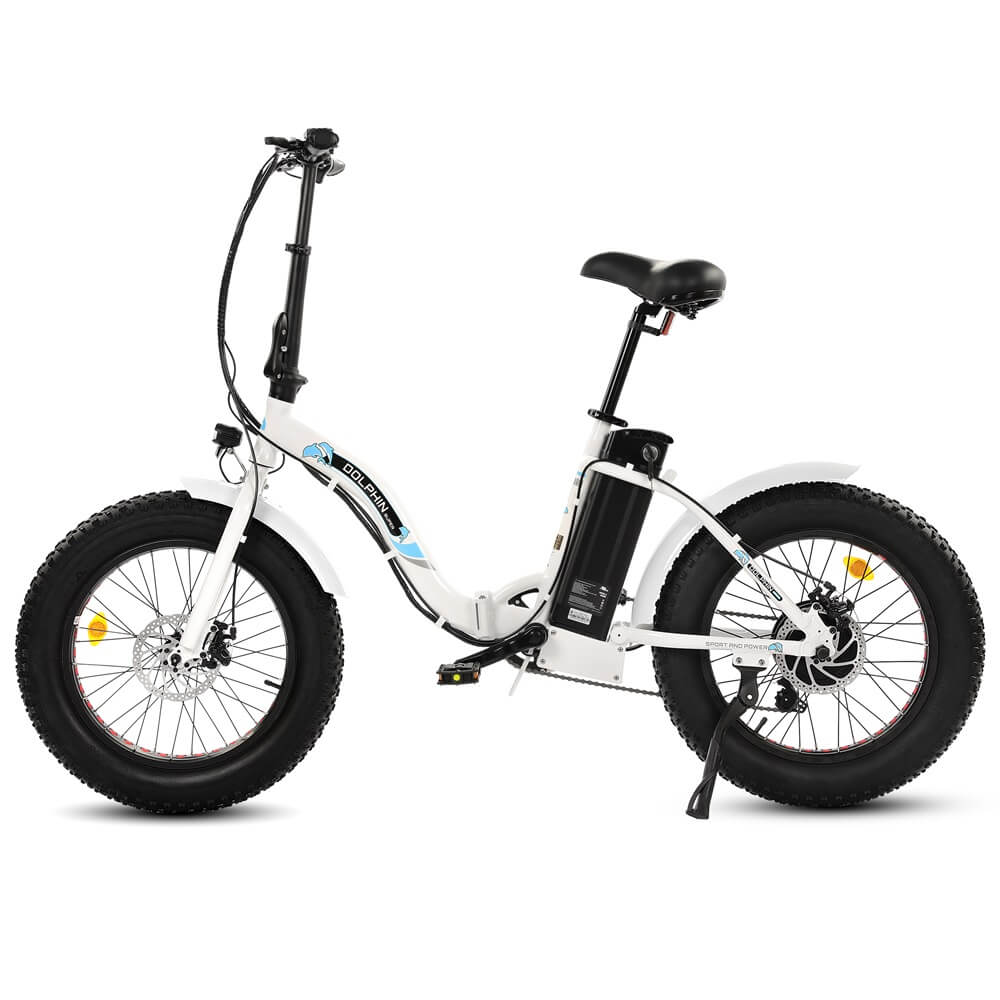UL Certified-Ecotric 20inch white portable and folding fat bike model Dolphin