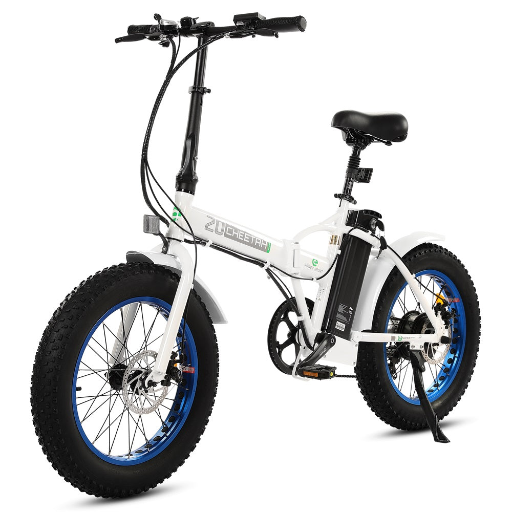 UL Certified-Fat Tire Portable and Folding Electric Bike-White and Blue - 4
