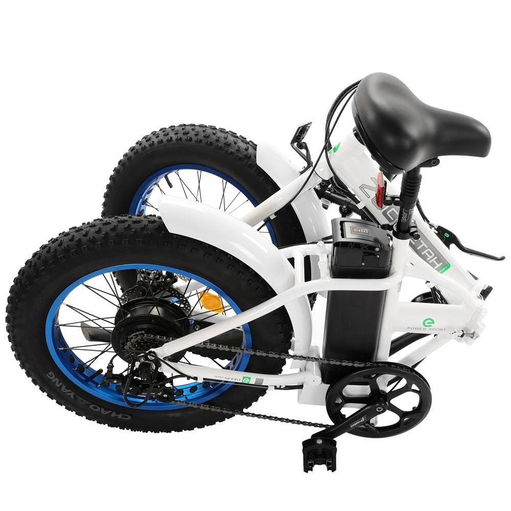 UL Certified-Fat Tire Portable and Folding Electric Bike-White and Blue - 5