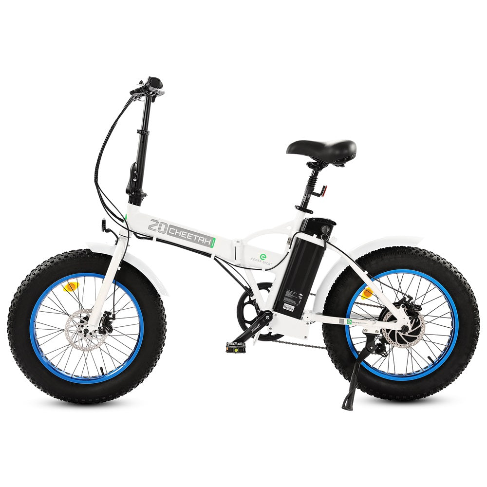 UL Certified-Fat Tire Portable and Folding Electric Bike-White and Blue - 1