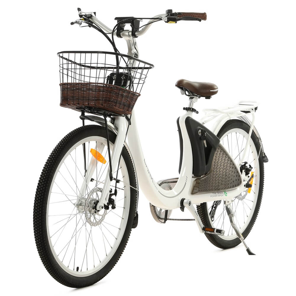 26inch White Lark Electric City Bike For Women with basket and rear rack - 2