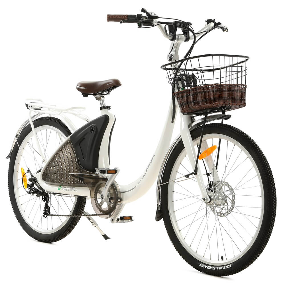 26inch White Lark Electric City Bike For Women with basket and rear rack - 3