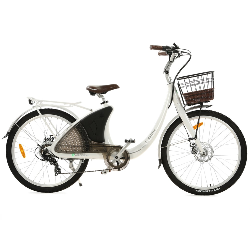 26inch White Lark Electric City Bike For Women with basket and rear rack - 4