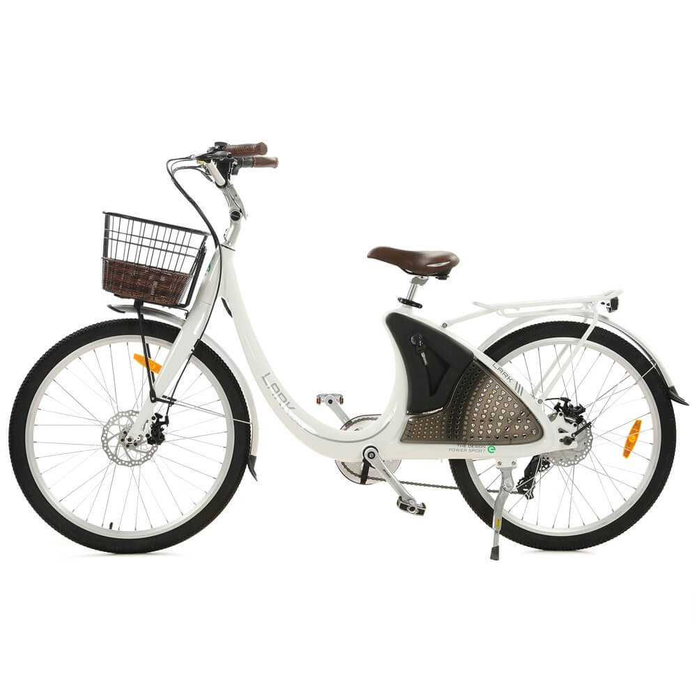 26inch White Lark Electric City Bike For Women with basket and rear rack - 1