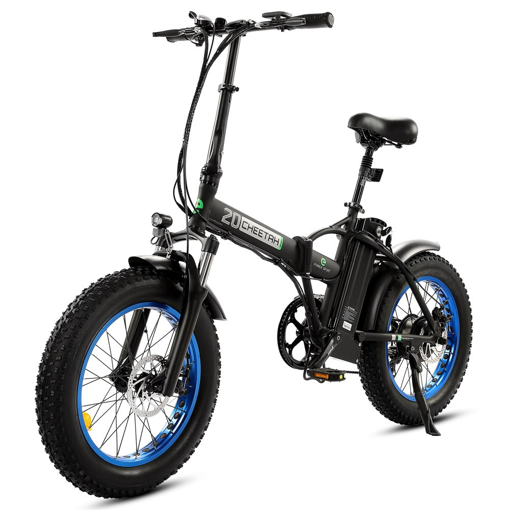 48V Fat Tire Portable and Folding Electric Bike with LCD display-Black and Blue - 2