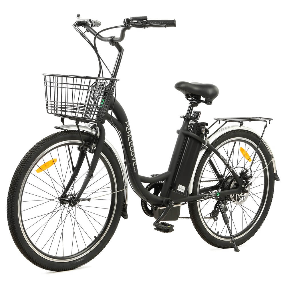 26inch Black Peacedove electric city bike with basket and rear rack - 2
