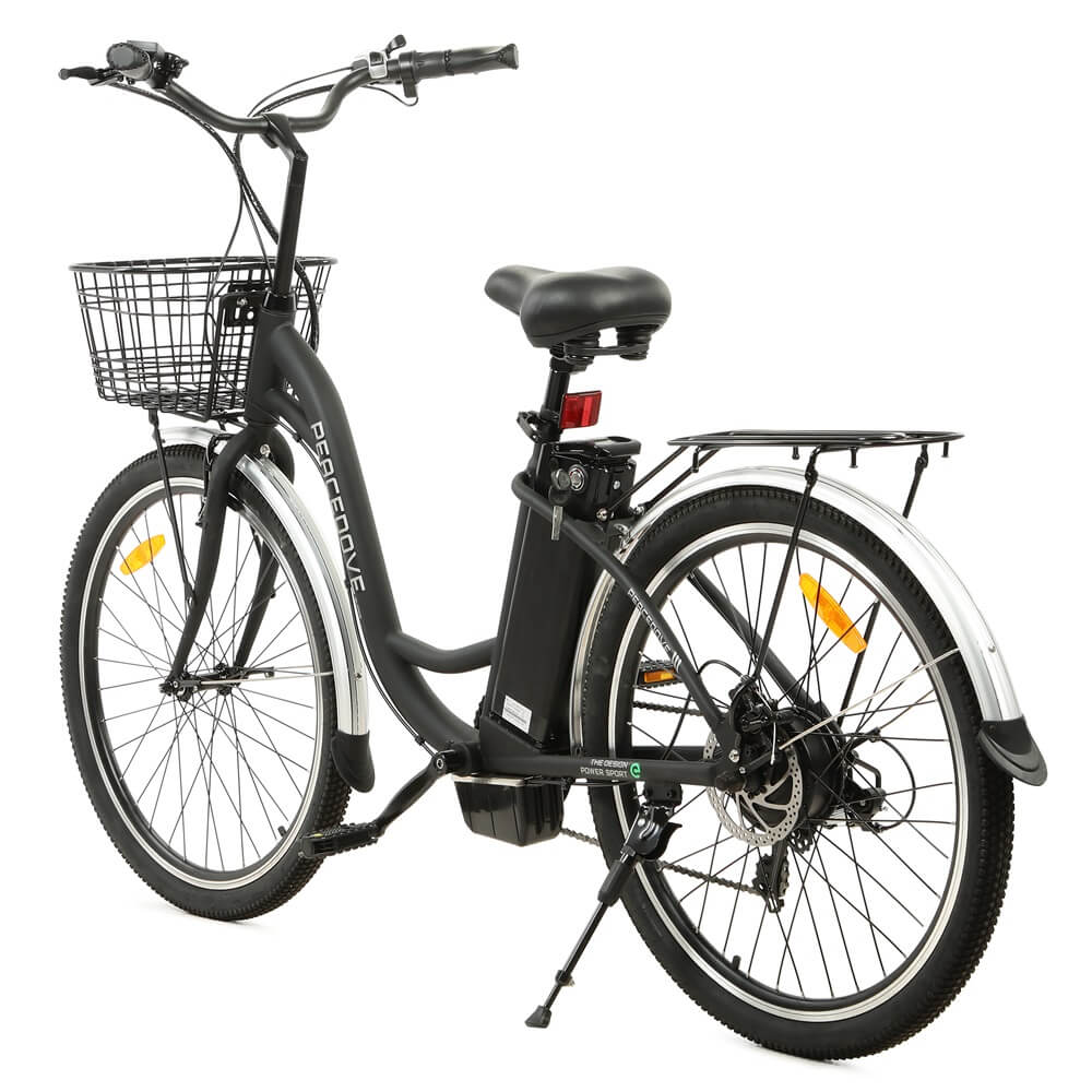 26inch Black Peacedove electric city bike with basket and rear rack - 5