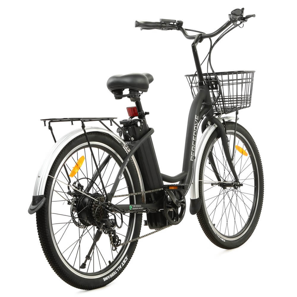 26inch Black Peacedove electric city bike with basket and rear rack - 6