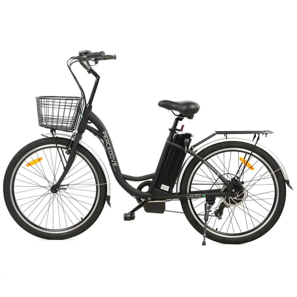 26inch Black Peacedove electric city bike with basket and rear rack - 1