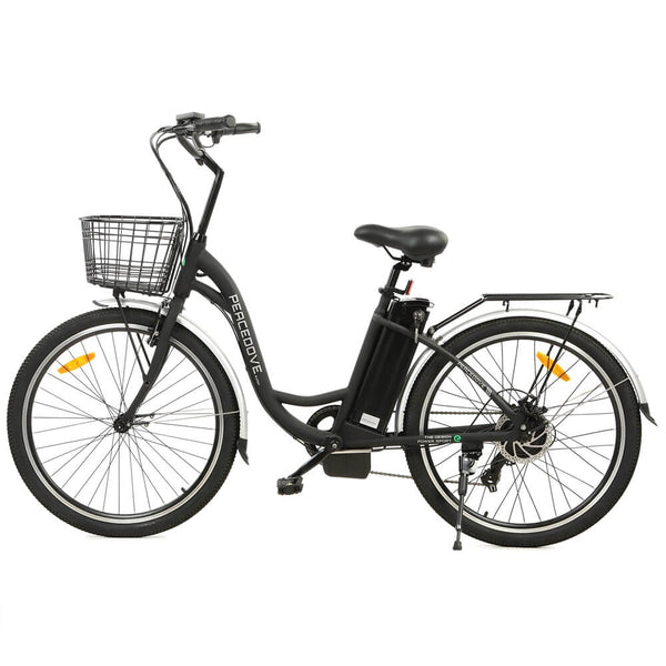 26inch Black Peacedove electric city bike with basket and rear rack - 1