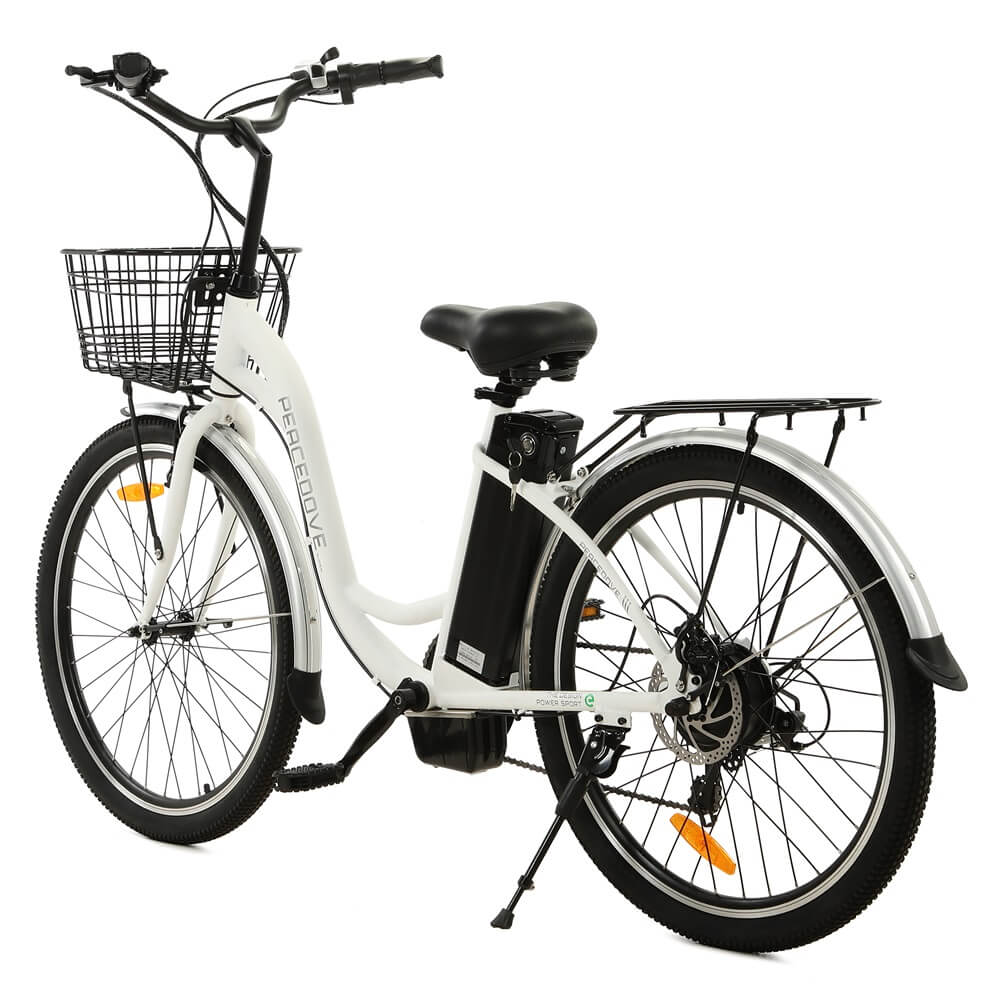 26inch White Peacedove electric city bike with basket and rear rack - 5