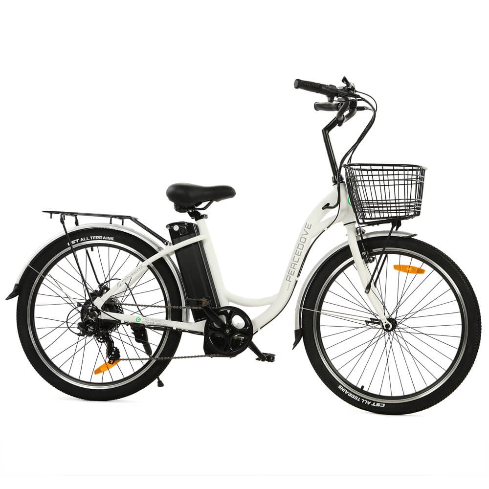 26inch White Peacedove electric city bike with basket and rear rack - 6