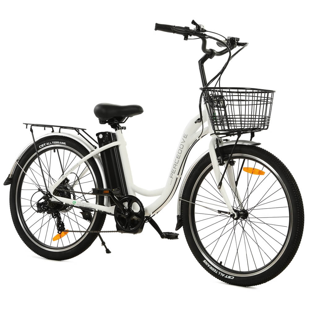 26inch White Peacedove electric city bike with basket and rear rack - 3