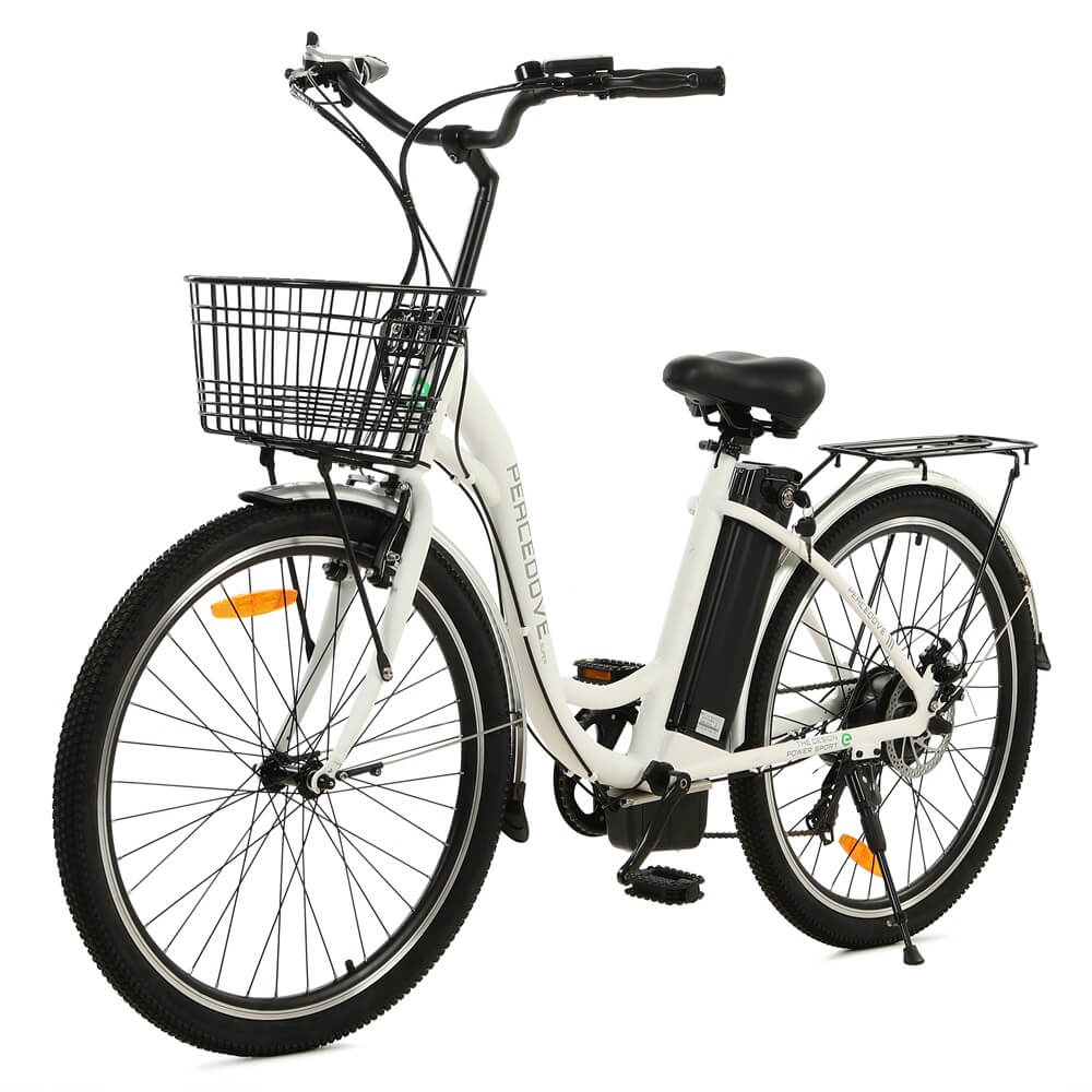 26inch White Peacedove electric city bike with basket and rear rack - 2