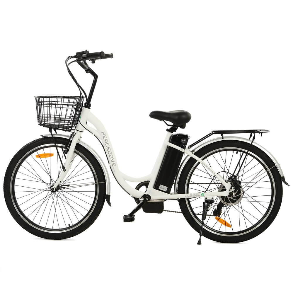 26inch White Peacedove electric city bike with basket and rear rack - 1